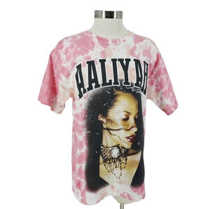 AALIYAH Shirt Top Pink Tie Dye Short Sleeve Graphic Band 90s Music Tee